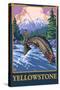 Fly Fishing Scene, Yellowstone National Park-Lantern Press-Stretched Canvas