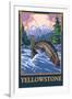 Fly Fishing Scene, Yellowstone National Park-Lantern Press-Framed Art Print