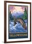 Fly Fishing Scene, Yellowstone National Park-Lantern Press-Framed Art Print