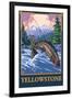 Fly Fishing Scene, Yellowstone National Park-Lantern Press-Framed Art Print