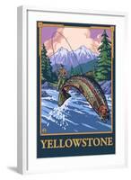 Fly Fishing Scene, Yellowstone National Park-Lantern Press-Framed Art Print