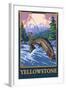 Fly Fishing Scene, Yellowstone National Park-Lantern Press-Framed Art Print