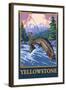 Fly Fishing Scene, Yellowstone National Park-Lantern Press-Framed Art Print