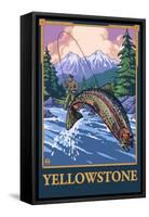 Fly Fishing Scene, Yellowstone National Park-Lantern Press-Framed Stretched Canvas