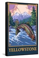 Fly Fishing Scene, Yellowstone National Park-Lantern Press-Framed Stretched Canvas