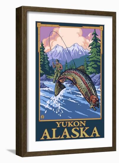 Fly Fishing Scene, Yukon, Alaska-Lantern Press-Framed Art Print