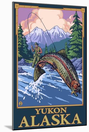 Fly Fishing Scene, Yukon, Alaska-Lantern Press-Mounted Art Print