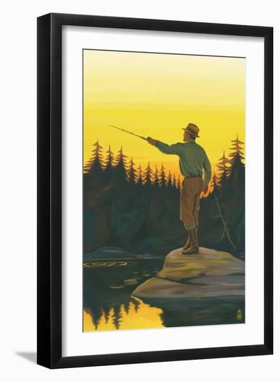 Fly Fishing Scene-Lantern Press-Framed Art Print