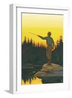 Fly Fishing Scene-Lantern Press-Framed Art Print