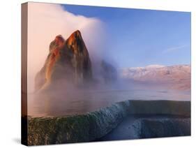 Fly Geyser with Snow Capped Granite Range in the Black Rock Desert Near Gerlach, Nevada, USA-Chuck Haney-Stretched Canvas