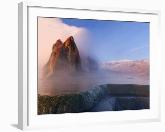 Fly Geyser with Snow Capped Granite Range in the Black Rock Desert Near Gerlach, Nevada, USA-Chuck Haney-Framed Photographic Print