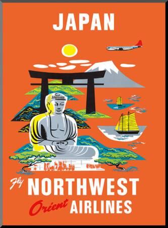 Master Art Print Vintage Airline Travel Poster c.1950s Fly Northwest Orient Airlines Washington Monument - United States Capitol D.C Washington 12in x 18in Master Art Print Vintage Airline Travel Poster c.1950s Fly Northwest Orient Airlines Washington Monument - United States Capitol D.C Washington 12in x 18in