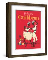 Fly through the Caribbean - Calypso Dancers and Conga Drummer-Pacifica Island Art-Framed Art Print