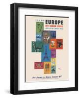 Fly to Europe - Pan American World Airways - Vintage Airline Travel Poster, 1952-Jean Carlu-Framed Art Print