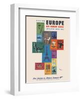 Fly to Europe - Pan American World Airways - Vintage Airline Travel Poster, 1952-Jean Carlu-Framed Art Print