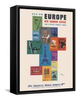 Fly to Europe - Pan American World Airways - Vintage Airline Travel Poster, 1952-Jean Carlu-Framed Stretched Canvas
