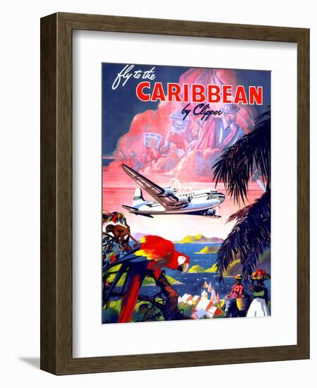 "Fly to the Caribbean by Clipper" Vintage Travel Poster-Piddix-Framed Art Print