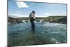 Flyfisherman in Iceland Stream-null-Mounted Art Print