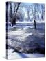 Flyfishing in Provo River on Cold Morning, Wasatch Mountains, near Heber, Utah, USA-Howie Garber-Stretched Canvas