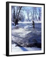 Flyfishing in Provo River on Cold Morning, Wasatch Mountains, near Heber, Utah, USA-Howie Garber-Framed Premium Photographic Print