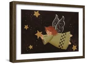 Flying Angel Holding Starstars in Background-Beverly Johnston-Framed Giclee Print