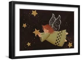 Flying Angel Holding Starstars in Background-Beverly Johnston-Framed Giclee Print