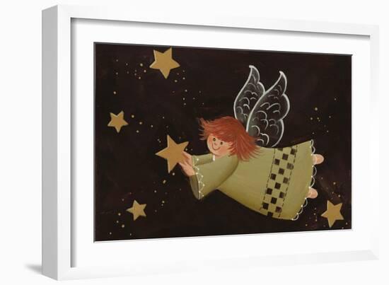 Flying Angel Holding Starstars in Background-Beverly Johnston-Framed Giclee Print