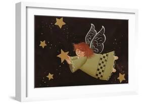 Flying Angel Holding Starstars in Background-Beverly Johnston-Framed Giclee Print