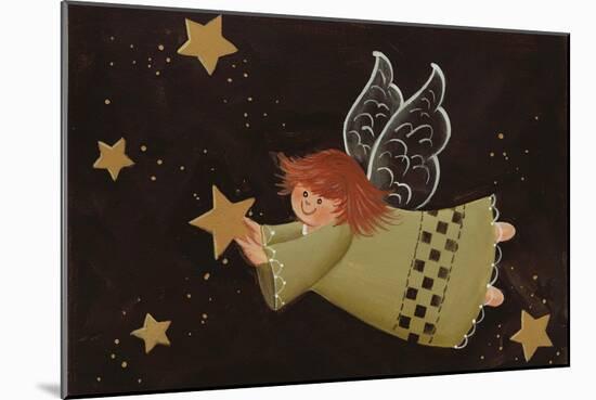 Flying Angel Holding Starstars in Background-Beverly Johnston-Mounted Giclee Print