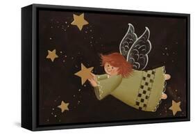 Flying Angel Holding Starstars in Background-Beverly Johnston-Framed Stretched Canvas