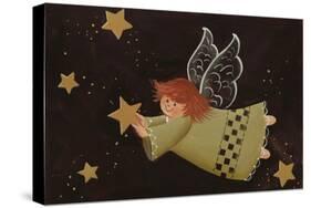 Flying Angel Holding Starstars in Background-Beverly Johnston-Stretched Canvas