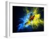 Flying Ara Parrot over Colourful Powder Explosion-NejroN Photo-Framed Photographic Print