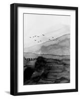 Flying Birds Black Mountain Watercolor-Hallie Clausen-Framed Art Print