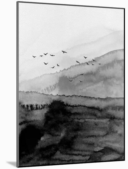 Flying Birds Black Mountain Watercolor-Hallie Clausen-Mounted Art Print