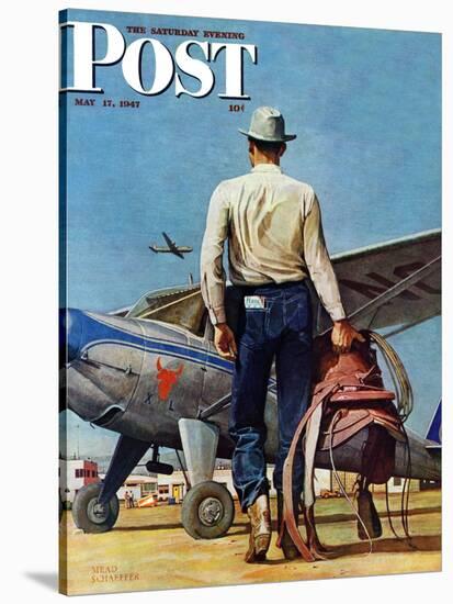 "Flying Cowboy," Saturday Evening Post Cover, May 17, 1947-Mead Schaeffer-Stretched Canvas