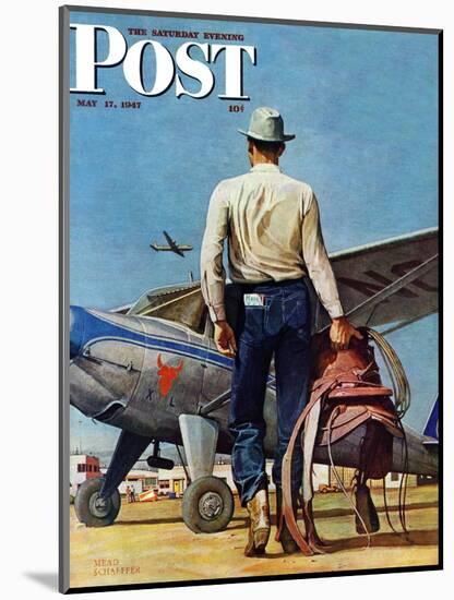 "Flying Cowboy," Saturday Evening Post Cover, May 17, 1947-Mead Schaeffer-Mounted Giclee Print