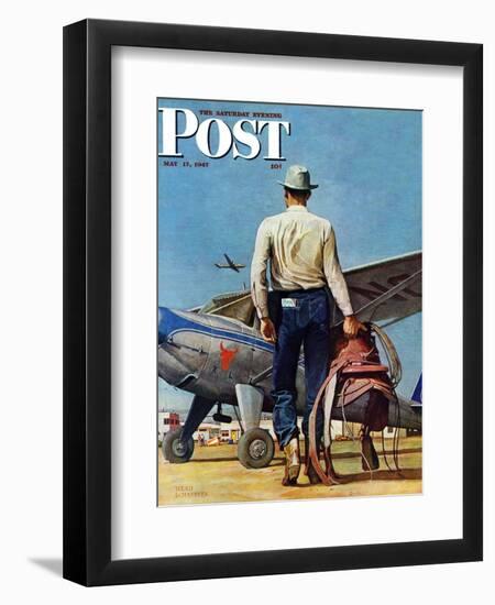 "Flying Cowboy," Saturday Evening Post Cover, May 17, 1947-Mead Schaeffer-Framed Premium Giclee Print