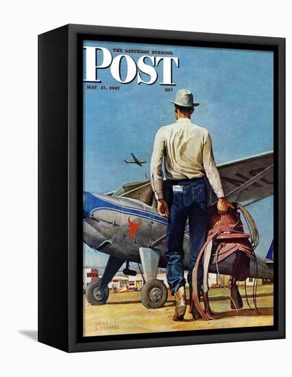 "Flying Cowboy," Saturday Evening Post Cover, May 17, 1947-Mead Schaeffer-Framed Stretched Canvas