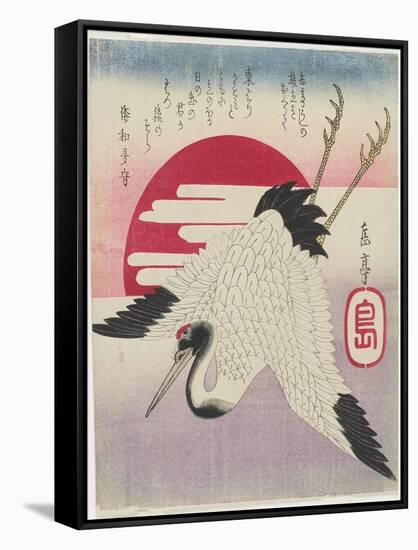 Flying Crane, Rising Sun, Mid 19th Century-Yashima Gakutei-Framed Stretched Canvas