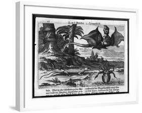 Flying Dragons' were Among the Weird Creatures Reported from the New World by Vespucci-Theodor de Bry-Framed Art Print