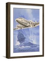 Flying Dutchman Ship with Klm Plane-null-Framed Art Print