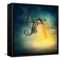 Flying Fantasy Dragon at Night-egal-Framed Stretched Canvas