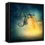 Flying Fantasy Dragon at Night-egal-Framed Stretched Canvas