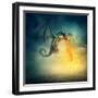 Flying Fantasy Dragon at Night-egal-Framed Photographic Print