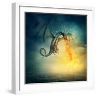 Flying Fantasy Dragon at Night-egal-Framed Photographic Print