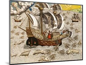 Flying Fish Meet in the Torrid Zone, from "Americae Tertia Pars..."-Theodor de Bry-Mounted Giclee Print