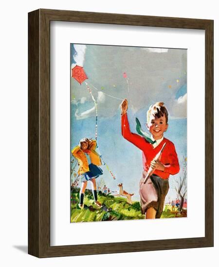 Flying Kites - Child Life-Robert O. Skemp-Framed Giclee Print