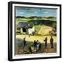 "Flying Kites", March 18, 1950-John Falter-Framed Giclee Print