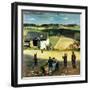 "Flying Kites", March 18, 1950-John Falter-Framed Giclee Print