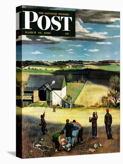 "Flying Kites" Saturday Evening Post Cover, March 18, 1950-John Falter-Stretched Canvas